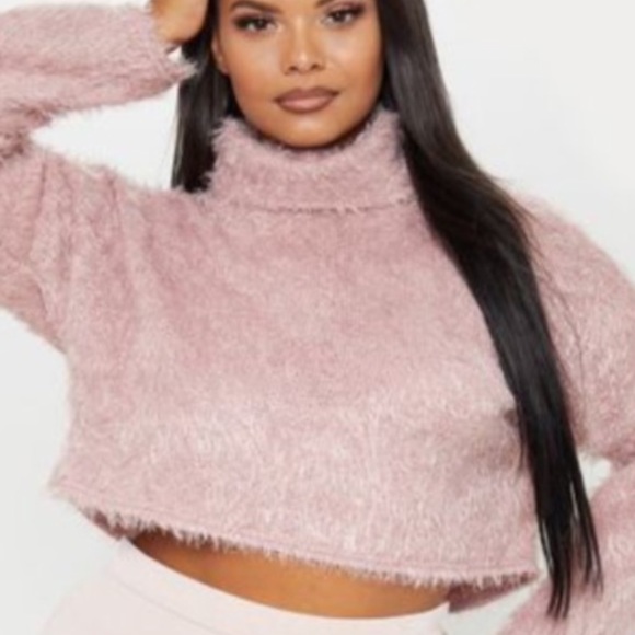 PrettyLittleThing Sweaters - Prettylittlethings Plus Pink Fluffy Knit Roll Neck
